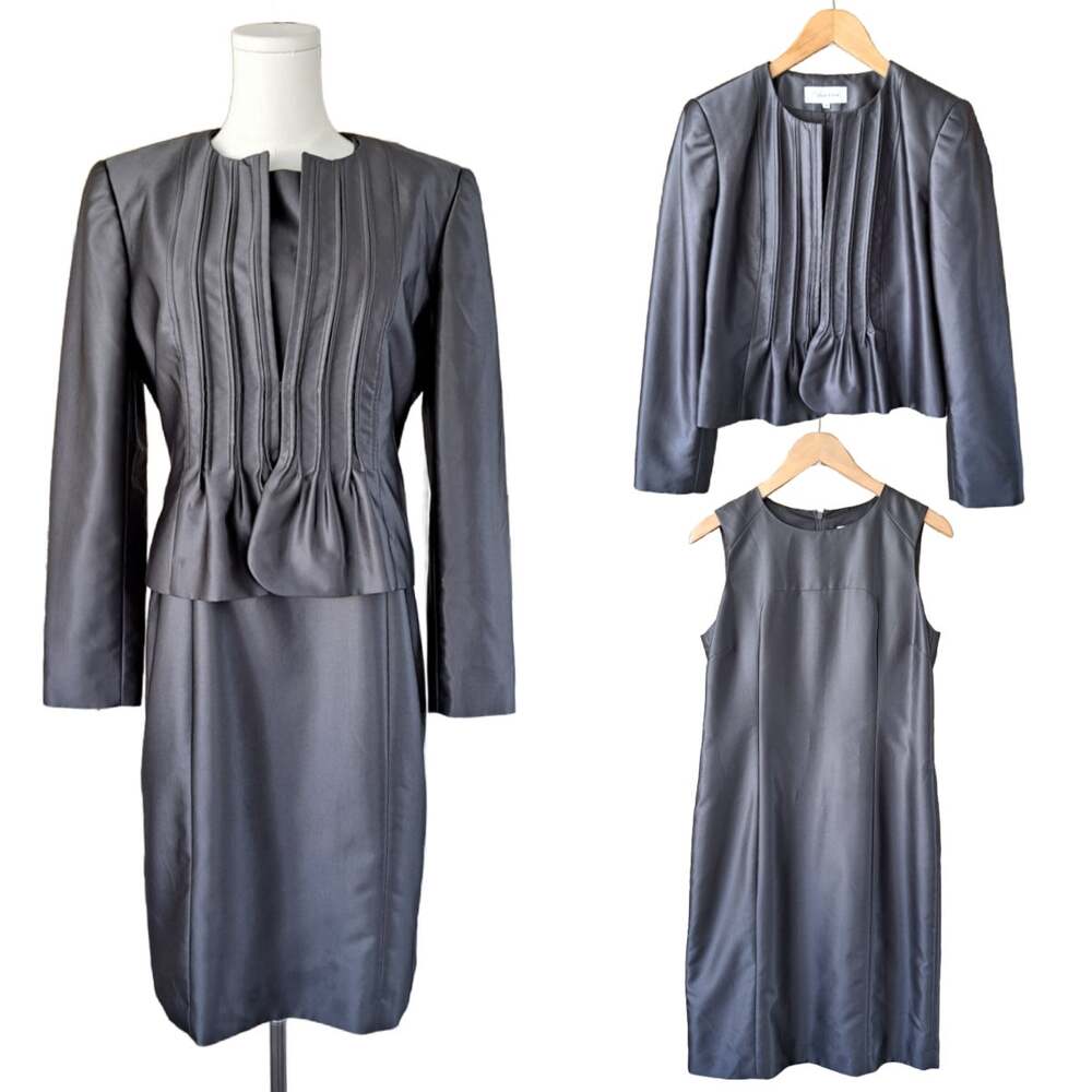 CALVIN KLEIN 2-Piece Dress Suit Size 8 Platinum Sheath + Jacket Office Evening